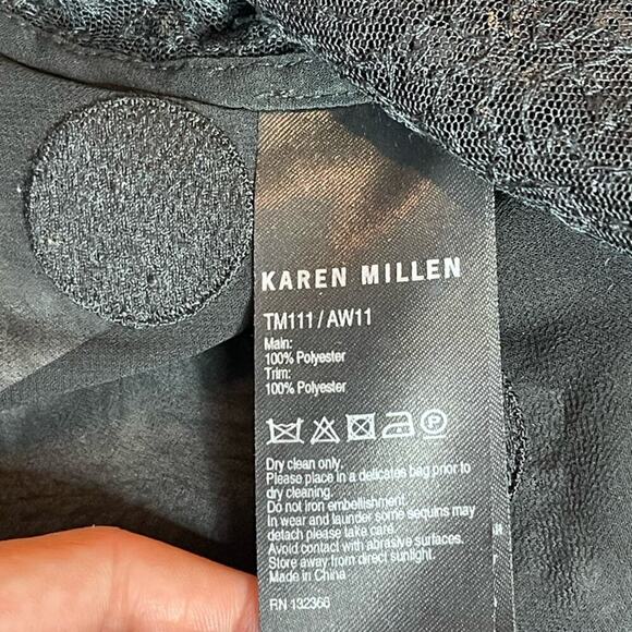 Karen Millen Black Sequin Sleeveless Top Sheer Back Embroidered Polkadots Sz 8 - Picture 10 of 11